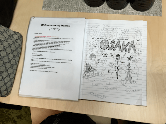 Welcome note from our Japanese airbnb hosts, Masa and Asuka